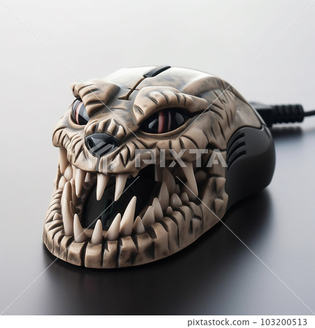 Predatory computer mouse, in the form of a scary skull with fangs, close-up, unusual creative design, Predatory computer mouse, in the form of a scary skull with fangs, close-up, unusual creative design, 103200513