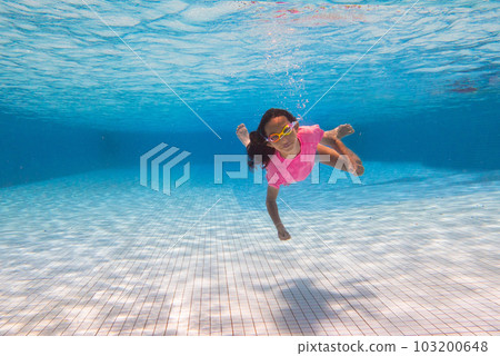 Child in swimming pool on ring toy. Kids swim. Child in swimming pool on ring toy. Kids swim. 103200648