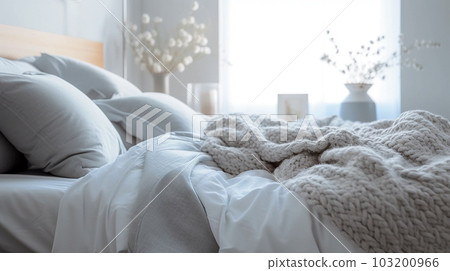 Cozy home bedroom interior - generative AI, AI generated 103200966