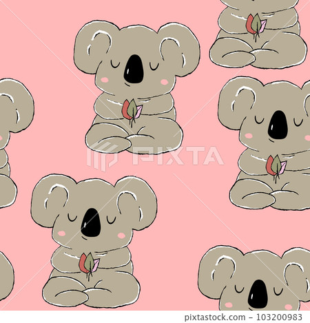 Seamless pattern with cute koala baby on color background. Funny australian animals. Card, postcards for kids. Flat vector illustration for fabric, textile, wallpaper, poster, paper 103200983