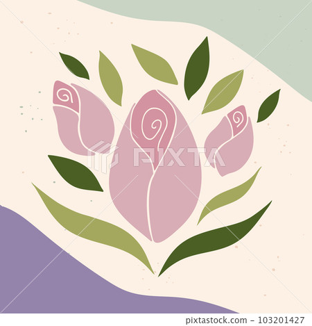 Abstract botanical background with hand drawn flower buds and leaves. Concept vector art 103201427