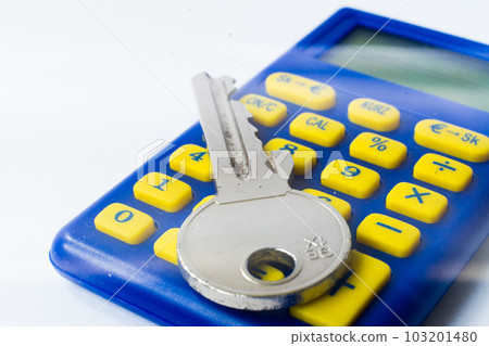 The calculator and home key macro closeup, white background 103201480
