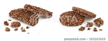 amaranth cookies with carob isolated on white background with full depth of field. Healthy food. 103201620