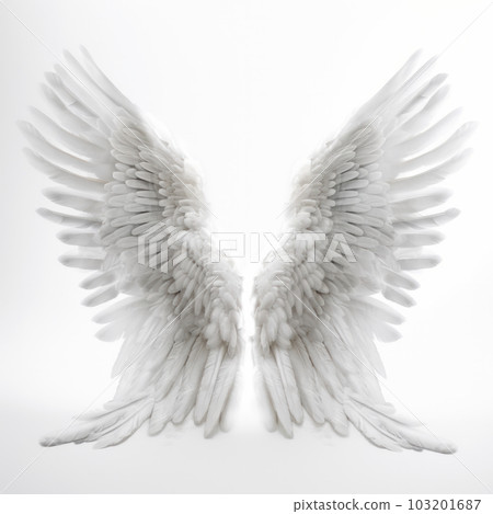 Abstract white feathered wings isolated on white background, symbolizing spirituality and purity. AI Generative Abstract white feathered wings isolated on white background, symbolizing spirituality and purity. AI Generative 103201687