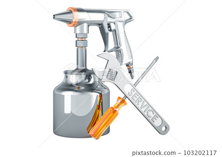 Portable Sand Blaster Gun with screwdriver and wrench, 3D rendering Portable Sand Blaster Gun with screwdriver and wrench, 3D rendering 103202117