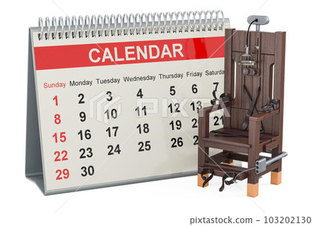 Electric chair with desk calendar, 3D rendering 103202130