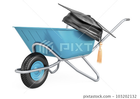 Garden wheelbarrow with education hat, 3D rendering 103202132