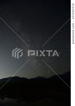 北斗市竹川町，稻田與銀河和心宿二倒映在南方的天空 103202419