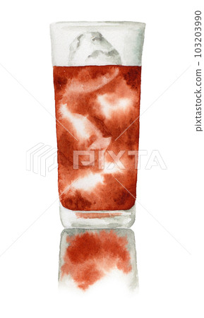 Cold roasted tea in an analog watercolor glass 103203990