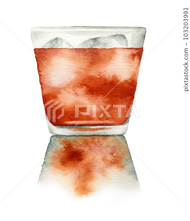 Cold hojicha in an analog watercolor short glass 103203991