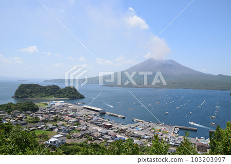 櫻島、貝瀉漁港和養殖筏 櫻島、貝瀉漁港和養殖筏 103203997