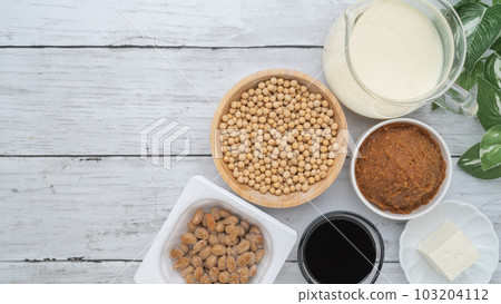 Soy food image | Soybeans, natto, soy milk, soy sauce, miso, tofu Soy food image | Soybeans, natto, soy milk, soy sauce, miso, tofu 103204112