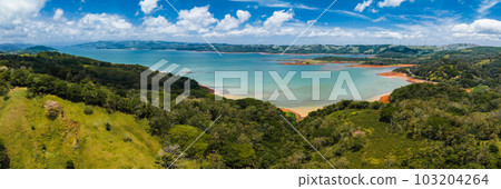 Aerial panorama of Lake Arenal situated in the northern highlands of Costa Rica. 103204264