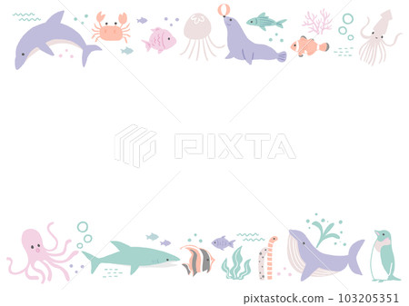Illustration frame of sea creatures 103205351