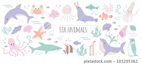 Icon illustration set of sea creatures 103205362
