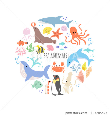 Icon illustration set of sea creatures 103205424