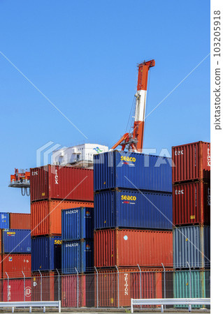 品川集裝箱碼頭的龍門起重機和集裝箱 品川集裝箱碼頭的龍門起重機和集裝箱 103205918