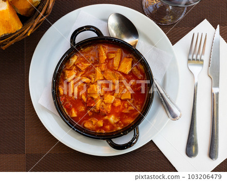 Nice plate of callos a la catalana served with chickpeas and chorizo Nice plate of callos a la catalana served with chickpeas and chorizo 103206479