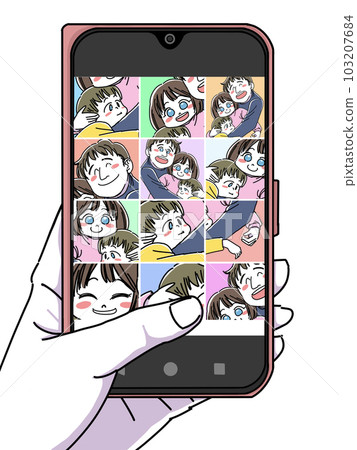 顯示孩子和父親的智能手機相冊 103207684