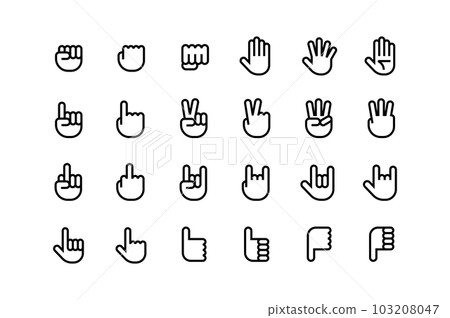 Vector icon set of various shapes of hands and fingers 103208047