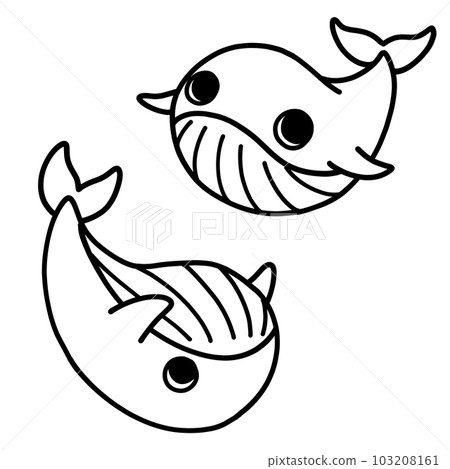 鯨魚 2 姿勢的可愛手繪插圖設置線條圖 103208161
