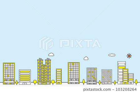 Simple background illustration, copy space, urban landscape, sky of an office district lined with skyscrapers 103208264