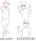Illustration of a child making a piece (line drawing 1) 103209140