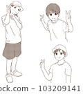 Illustration of a child playing peace (monochrome) 103209141