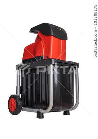 Electric wood shredder used for garden mulching, isolated on white background Electric wood shredder used for garden mulching, isolated on white background 103209179