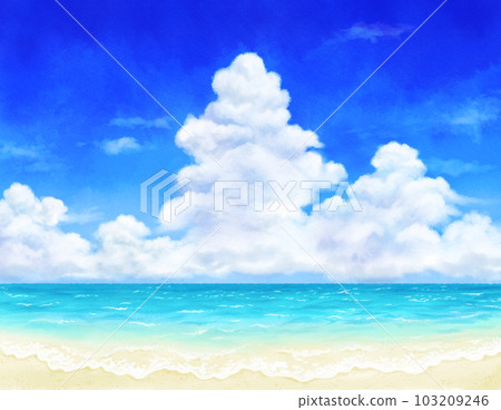 模擬水彩風格藍天、雷雲和沙灘 103209246