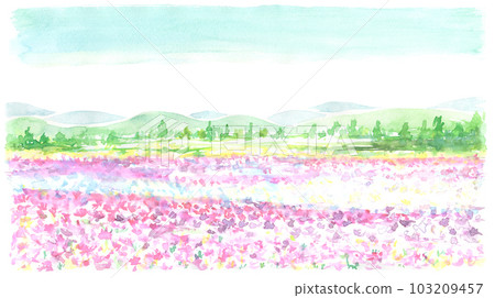 水彩畫的苔蘚福祿考風景圖 103209457