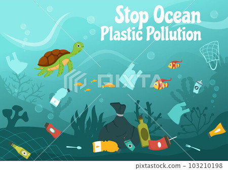 Stop Ocean Plastic Pollution Vector Illustration with Trash Under the Sea like a Waste Bag, Garbage and Bottle in Flat Cartoon Hand Drawn Templates Stop Ocean Plastic Pollution Vector Illustration with Trash Under the Sea like a Waste Bag, Garbage and Bottle in Flat Cartoon Hand Drawn Templates 103210198