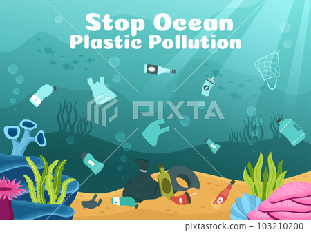 Stop Ocean Plastic Pollution Vector Illustration with Trash Under the Sea like a Waste Bag, Garbage and Bottle in Flat Cartoon Hand Drawn Templates Stop Ocean Plastic Pollution Vector Illustration with Trash Under the Sea like a Waste Bag, Garbage and Bottle in Flat Cartoon Hand Drawn Templates 103210200