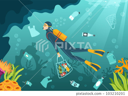 Stop Ocean Plastic Pollution Vector Illustration with Trash Under the Sea like a Waste Bag, Garbage and Bottle in Flat Cartoon Hand Drawn Templates Stop Ocean Plastic Pollution Vector Illustration with Trash Under the Sea like a Waste Bag, Garbage and Bottle in Flat Cartoon Hand Drawn Templates 103210201