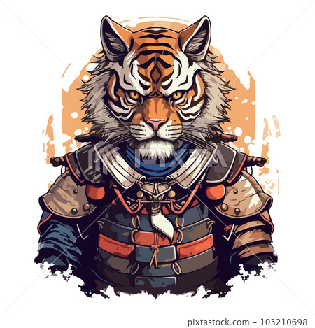 Terrible tiger in a samurai costume on a colored background. For your design Terrible tiger in a samurai costume on a colored background. For your design 103210698