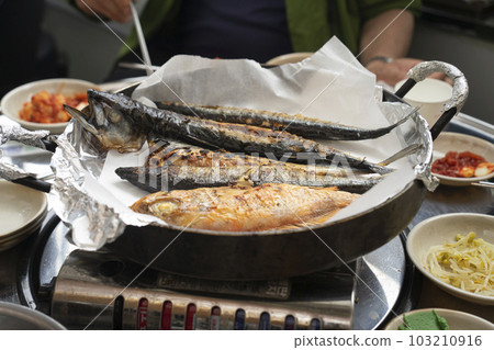 Korean Grilled Mackerel in Sorae Port Korean Grilled Mackerel in Sorae Port 103210916