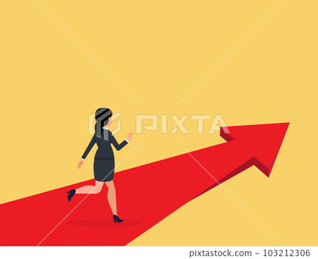 Way to get Success Concept. Business woman rushing on the arrow to the target Way to get Success Concept. Business woman rushing on the arrow to the target 103212306