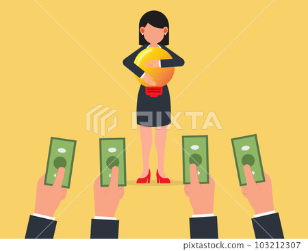 Sales pitch or presentation for business idea. confidence businesswoman present sales pitch 103212307