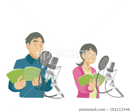 Illustration of a voice actor dubbing in a studio 103212546
