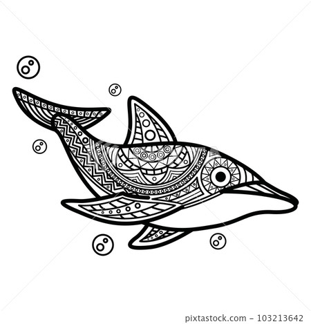Black and white mandala line art of the dolphin Good use for symbol mascot icon avatar tattoo T Shirt design logo or any design 103213642