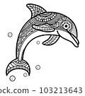 Black and white mandala line art of the dolphin Good use for symbol mascot icon avatar tattoo T Shirt design logo or any design 103213643