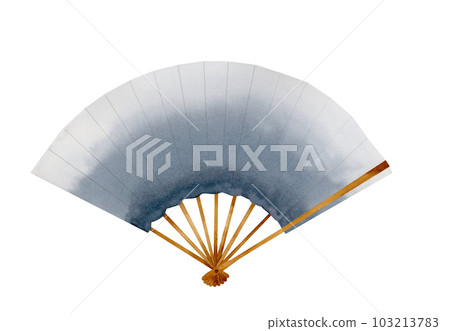Watercolor illustration of a gray-blue open paper fan. Element isolated on white background Watercolor illustration of a gray-blue open paper fan. Element isolated on white background 103213783