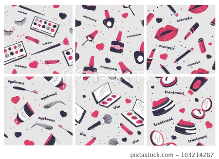 Decorative pattern set with makeup elements Decorative pattern set with makeup elements 103214287