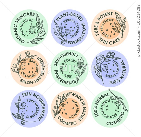 Round sticker set for organic skincare products Round sticker set for organic skincare products 103214288