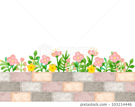 Frame background illustration of a flower bed with flowers in watercolor style Frame background illustration of a flower bed with flowers in watercolor style 103214446