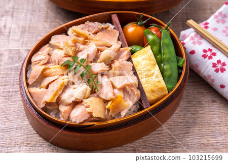 Lunch box of salmon flakes 103215699