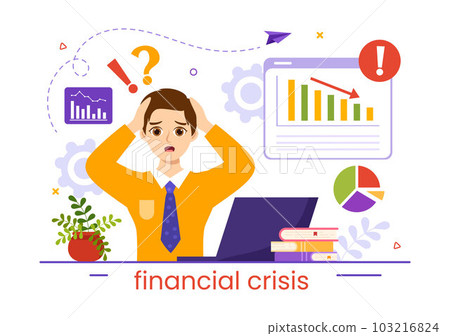 Financial Crisis Vector Illustration with Bankruptcy, Collapse of the Economy and Cost Reduction in Flat Cartoon Hand Drawn Landing Page Templates 103216824