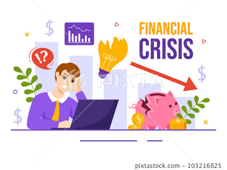 Financial Crisis Vector Illustration with Bankruptcy, Collapse of the Economy and Cost Reduction in Flat Cartoon Hand Drawn Landing Page Templates 103216825