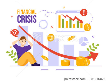 Financial Crisis Vector Illustration with Bankruptcy, Collapse of the Economy and Cost Reduction in Flat Cartoon Hand Drawn Landing Page Templates 103216826