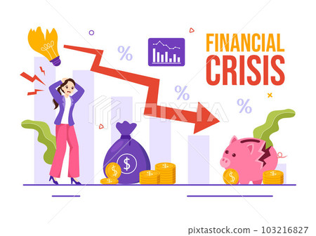 Financial Crisis Vector Illustration with Bankruptcy, Collapse of the Economy and Cost Reduction in Flat Cartoon Hand Drawn Landing Page Templates 103216827
